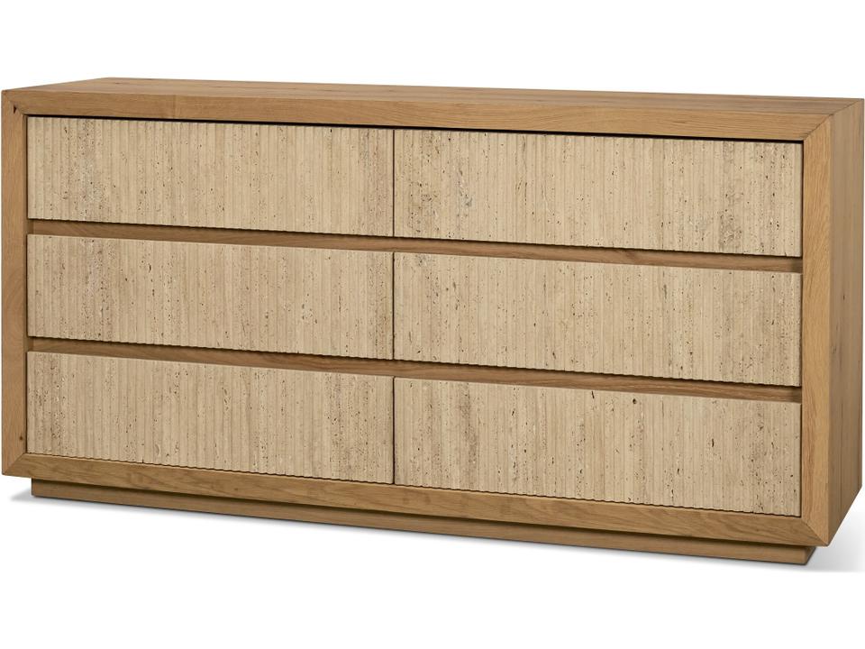 Travona Oak Wood w/ Travertine 6 Drawer Dresser