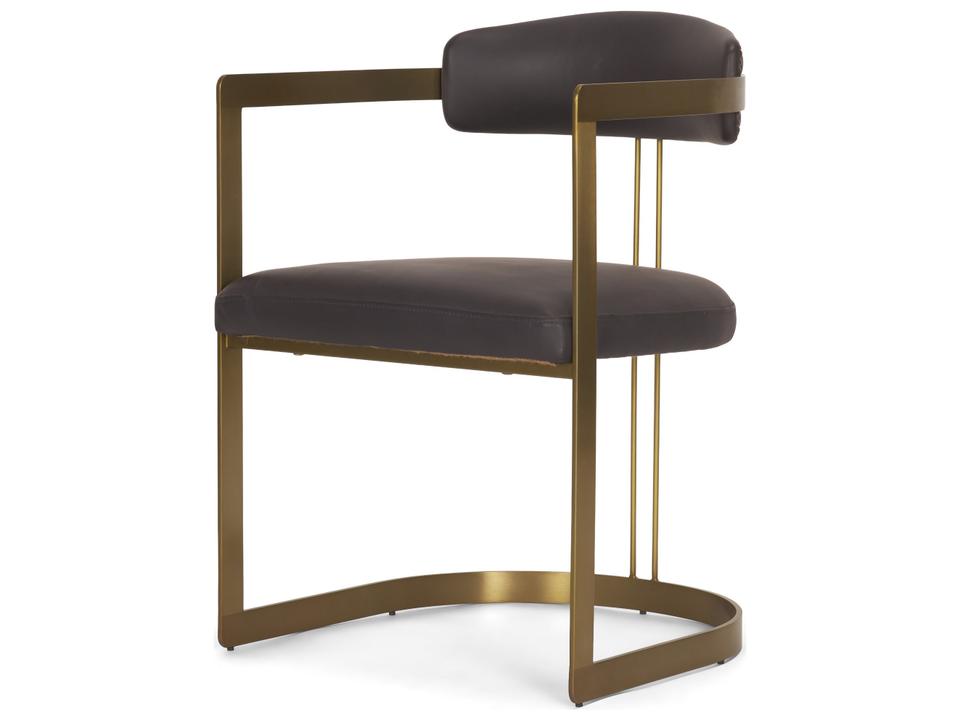 Hollyfield I Charcoal-Brown Leather Seat Gold Iron Frame Dining Chair