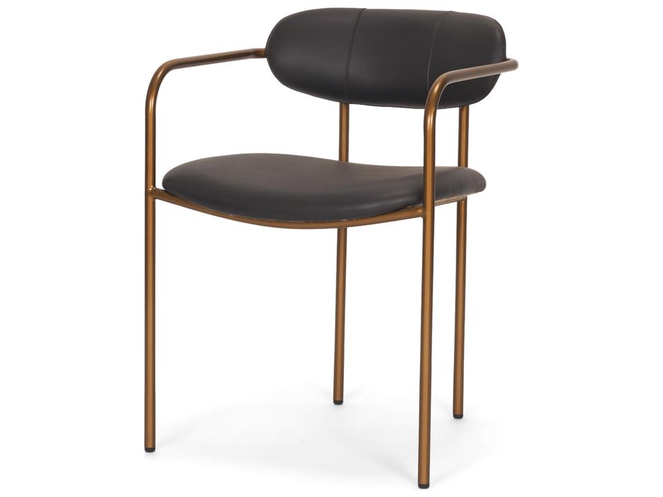 Parker Charcoal-Brown Leather Seat Gold Metal Dining Chair