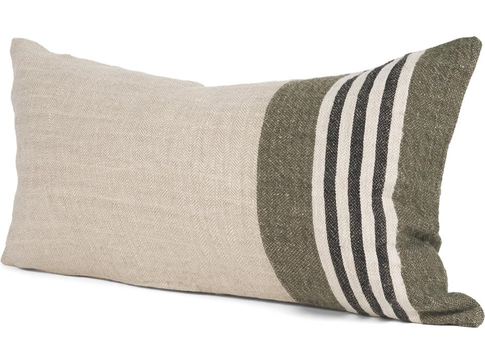 Hunter 14x26 Lumbar Oatmeal w/ Green Stripe Decorative Pillow Cover