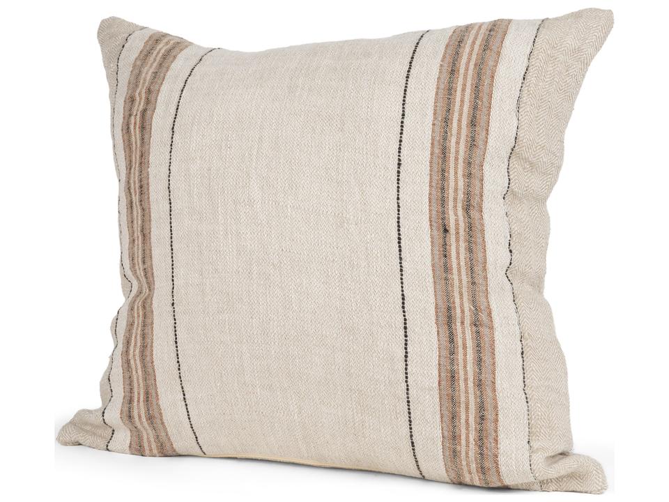 Maeve 20x20 Square Natural Linen w/ Orange Stripes Decorative Pillow Cover
