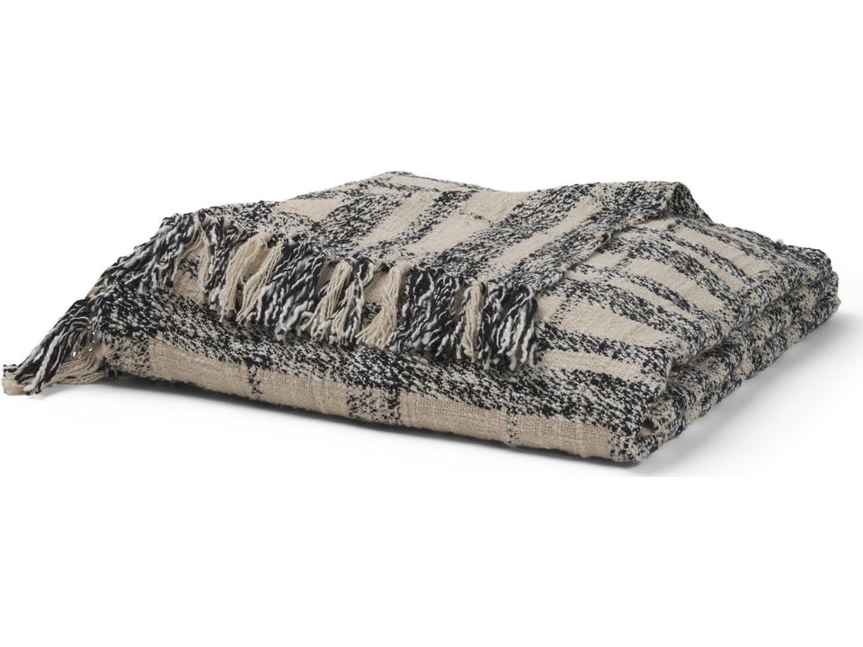 Pendle Cream w/ Woven Black Plaid Pattern Cotton Throw Blanket