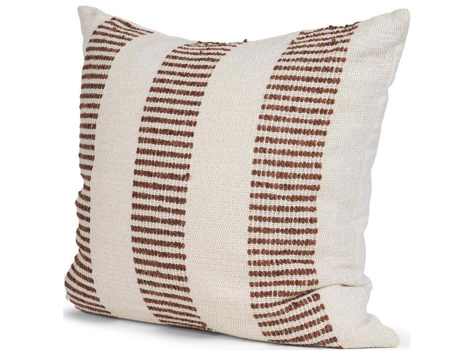 Levon 22x22 Plush Cream w/ Orange Dashed Stripes Decorative Pillow Cover