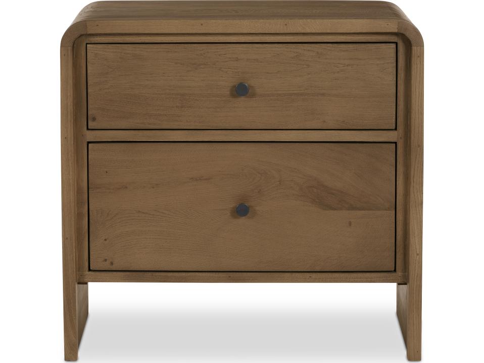 Riley 2-Drawer Oak Wood Nightstand Brown Finish