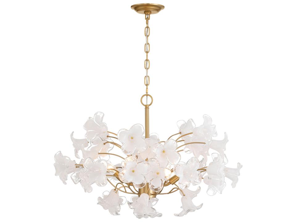 Bloome 6-Light Chandelier in Legacy Brass with Clear Hand-Blown Glass