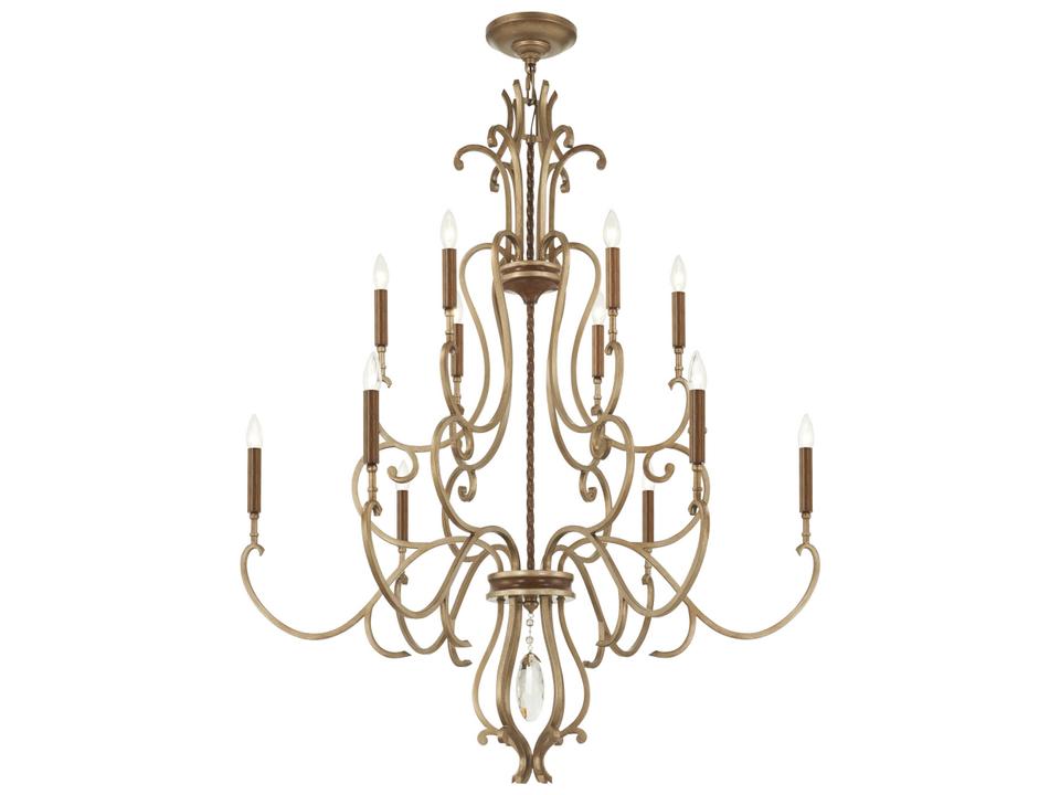 Magnolia Manor 12-Light Chandelier in Pale Gold and Distressed Bronze