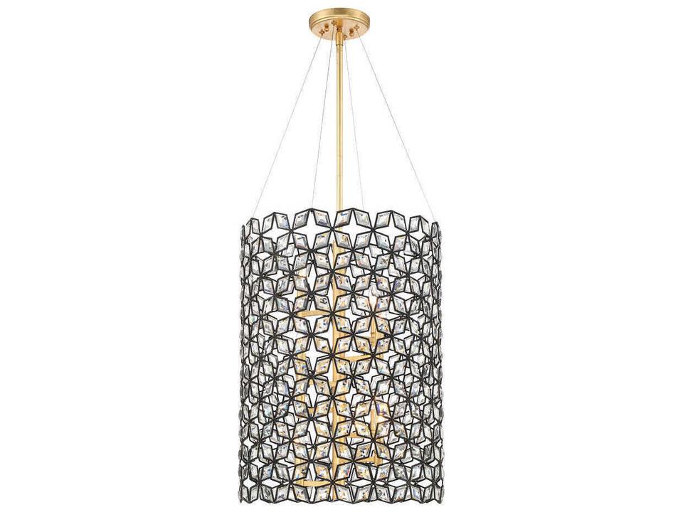 Brookcrest 8-Light Sand Coal Gold Leaf Chandelier with Black Crystal Glass
