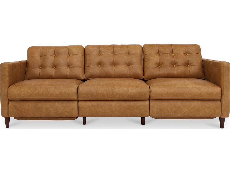 Bridgers 3-Seat Power Reclining Top-Grain Leather Sofa in Tan