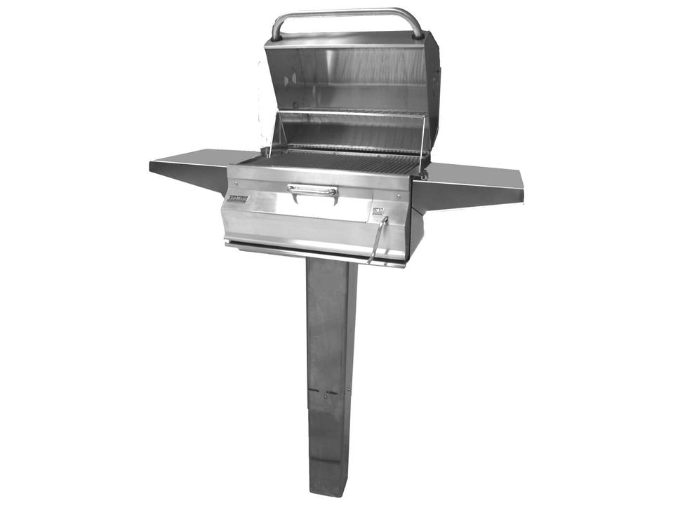 Charcoal Stainless Steel 24'' In Ground Post BBQ Grill with Smoker Oven Hood