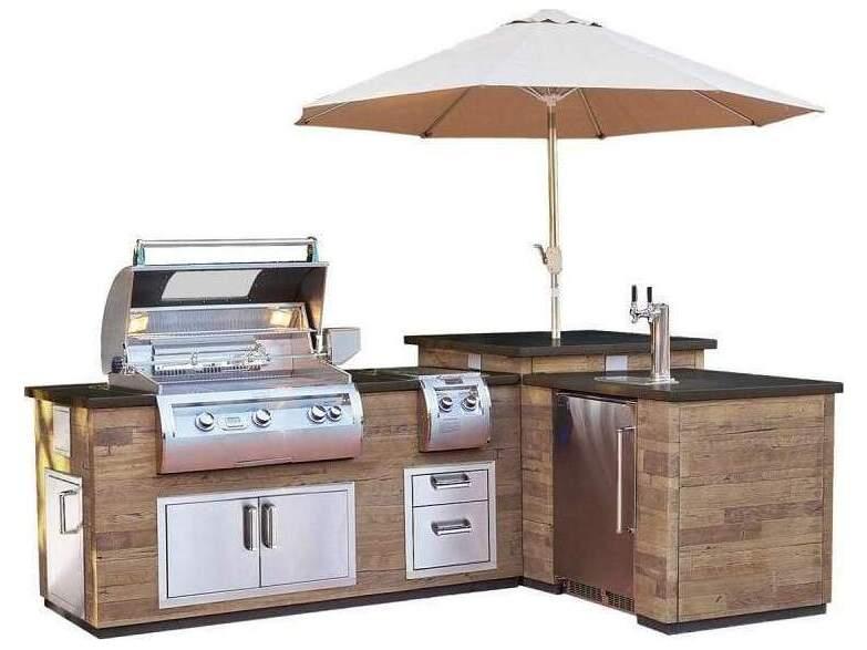 Pre-Fab L-Shaped Reclaimed Wood Island with Medium Pantry