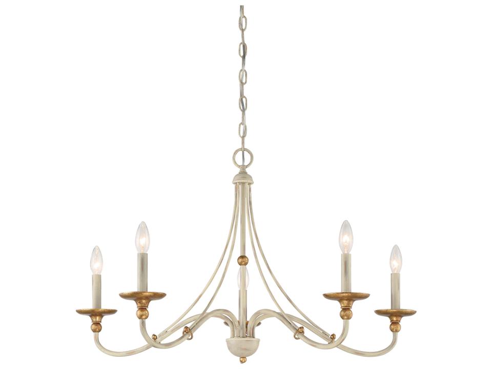 Westchester County 5-Light Chandelier in Farmhouse White and Gilded Gold Leaf