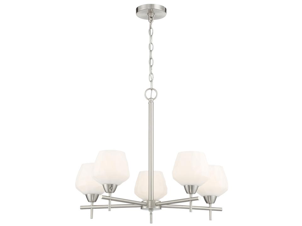 Camrin 5-Light Brushed Nickel Chandelier with Etched Opal Glass