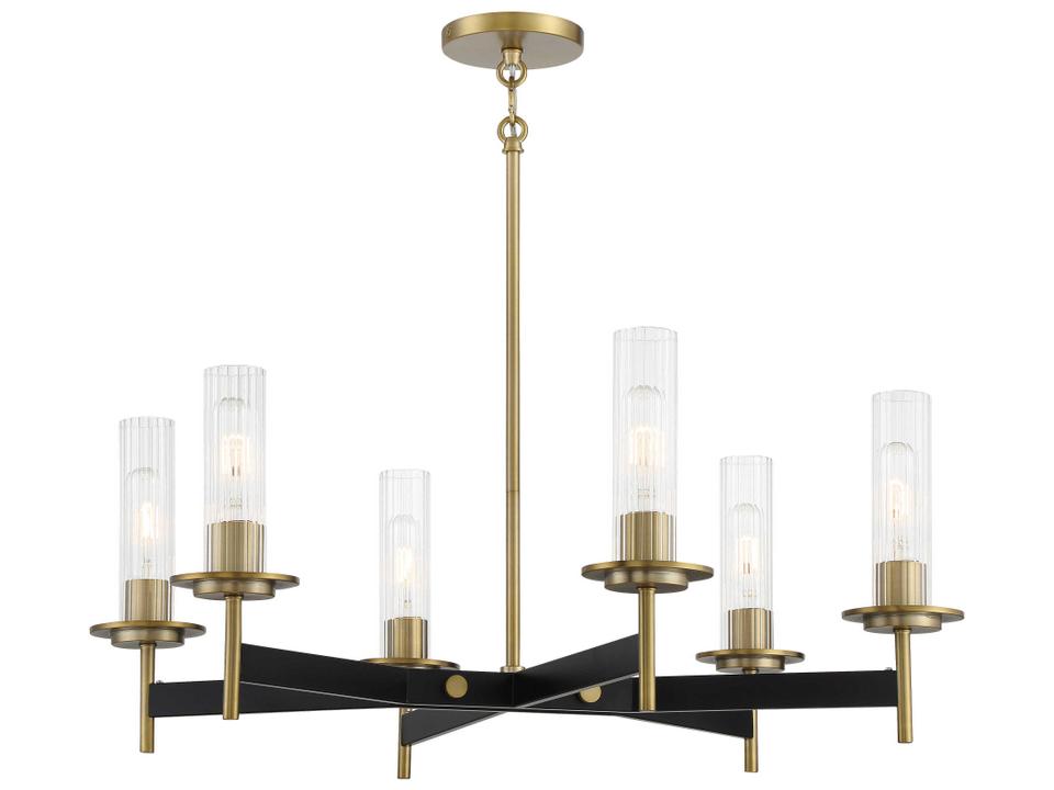 6-Light Baldwin Park Chandelier Coal Soft Brass Clear Ribbed Glass