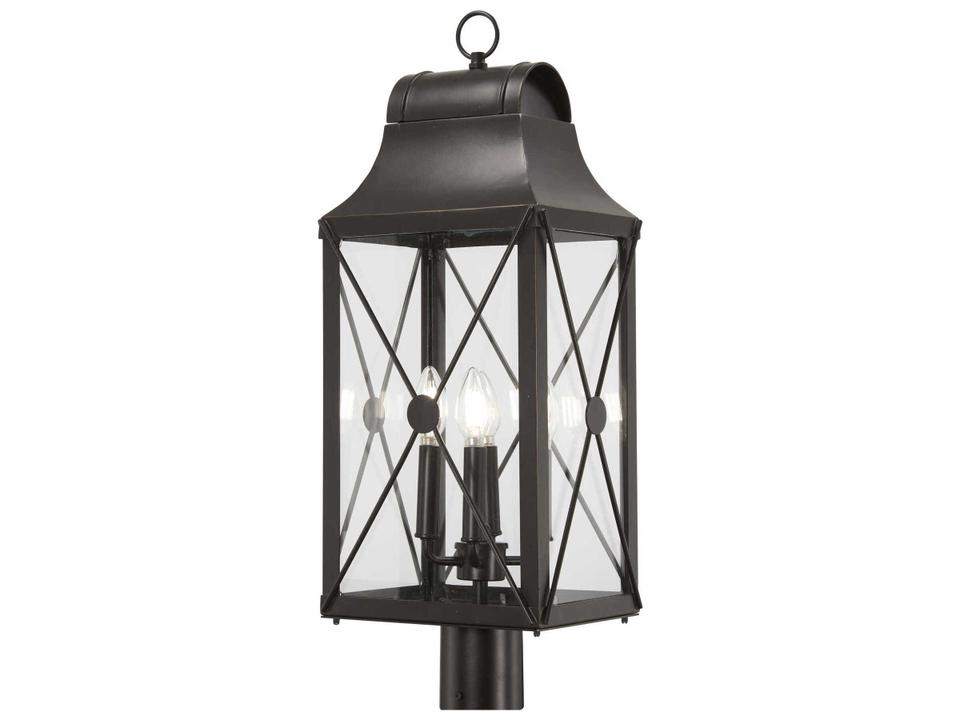De Luz 4-Light Outdoor Post Light in Oil Rubbed Bronze with Gold Highlights
