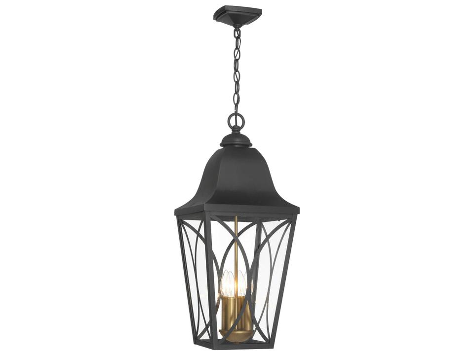 Cardigan 4-Light Outdoor Hanging Lantern in Sand Coal Black and Olden Brass
