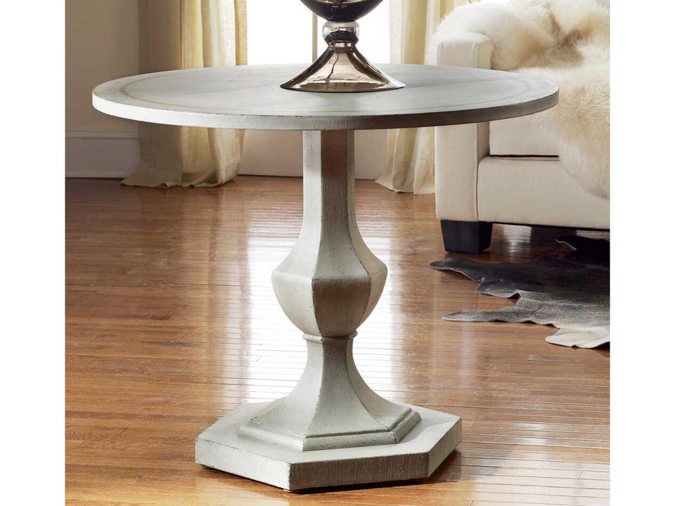Italian Round Wood End Table in Antique Grey Painted Finish