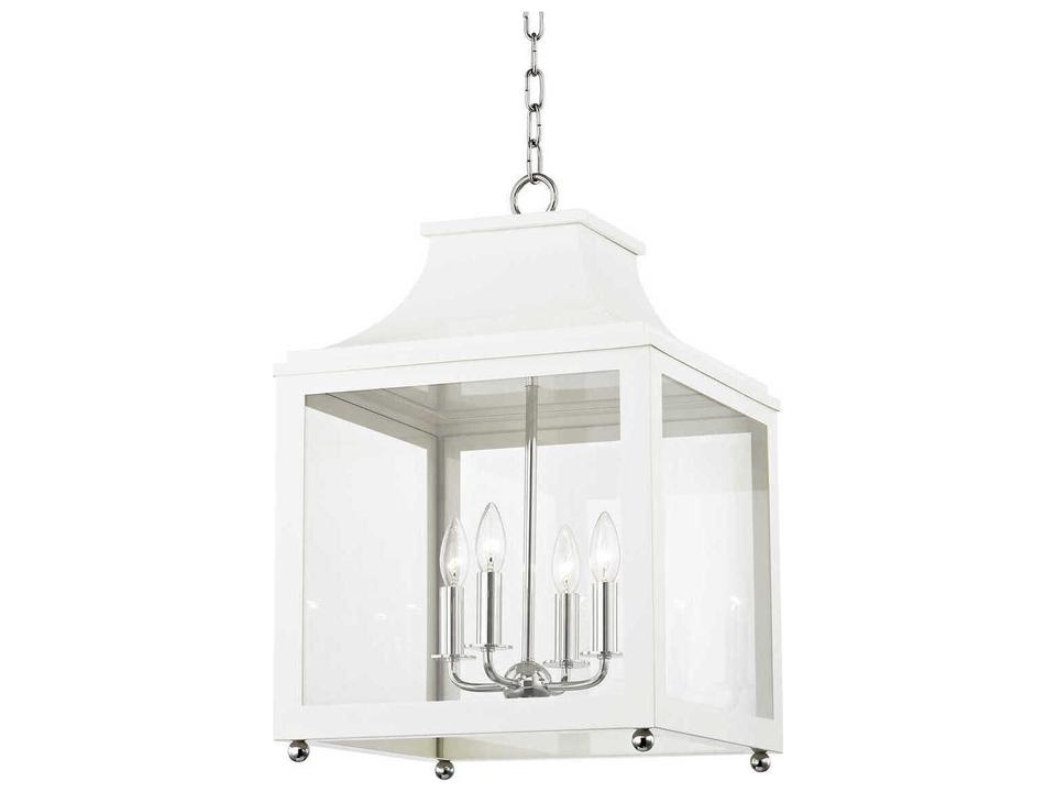 Leigh 4-Light Polished Nickel White Glass Candelabra Lantern Chandelier