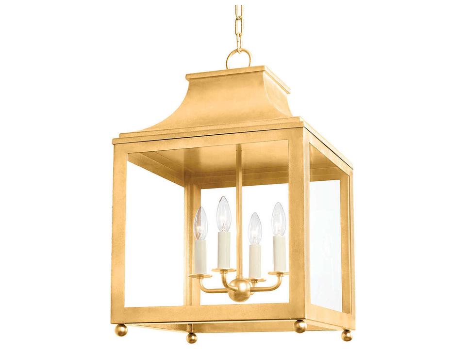 Leigh 4-Light Vintage Gold Leaf Glass Candelabra Lantern Chandelier