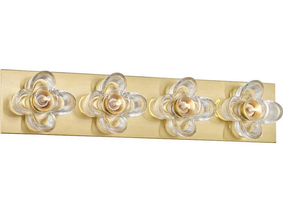 Shea 4-Light Aged Brass Glass Vanity Light