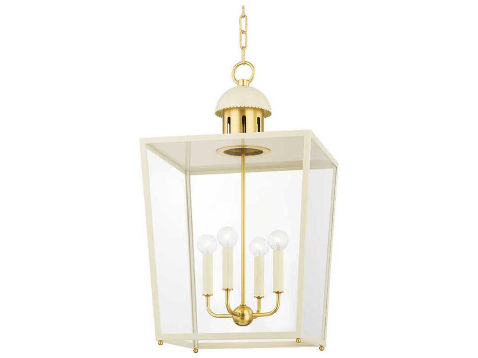 June 4-Light Aged Brass White Glass Candelabra Lantern Chandelier