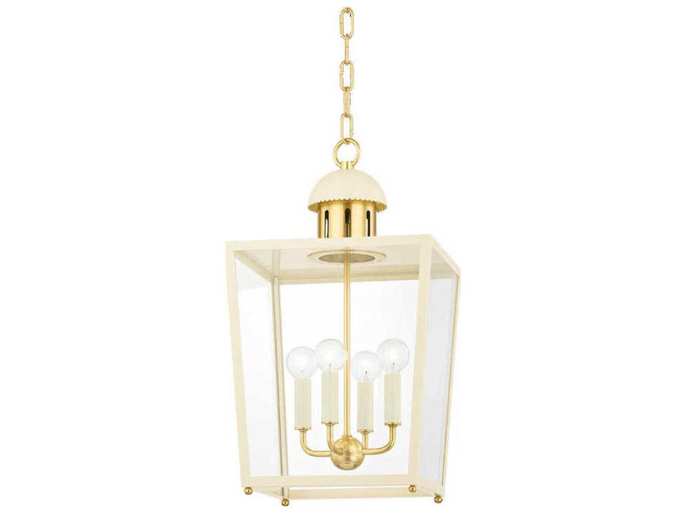 June 4-Light Aged Brass White Glass Candelabra Lantern Chandelier