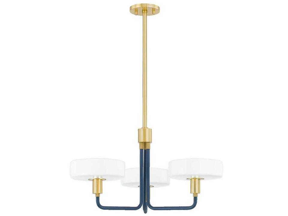 Aston 3-Light Aged Brass Slate Blue Candelabra Chandelier