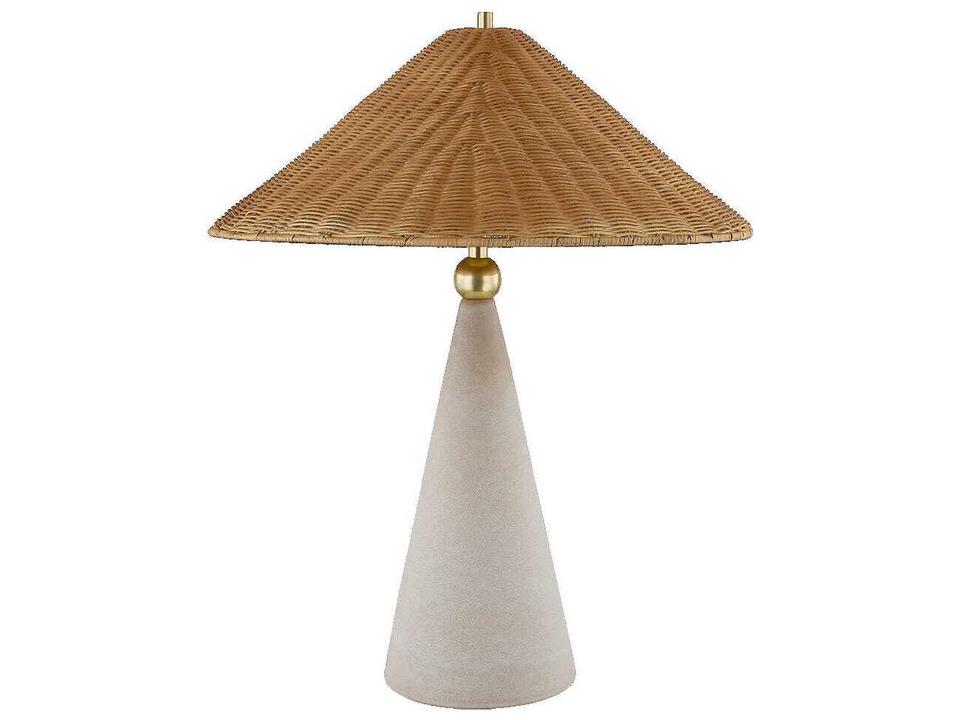 Perilla Aged Brass Ceramic Windswept White Vintage Natural Wicker Woven Buffet Lamp