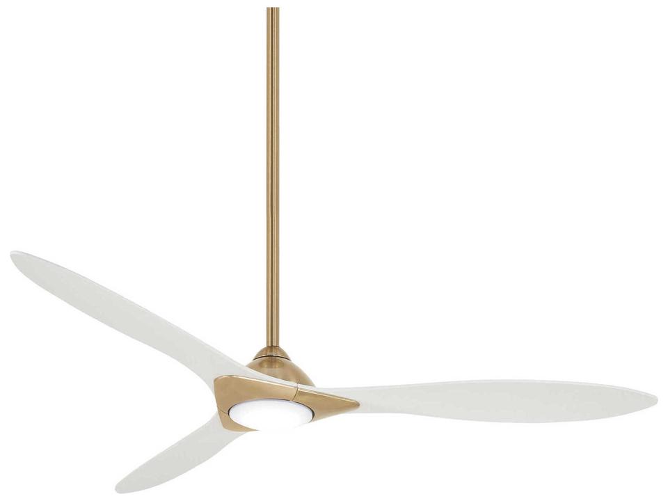 Sleek 60-Inch 3-Blade LED Smart Ceiling Fan in Soft Brass with Flat White Blades