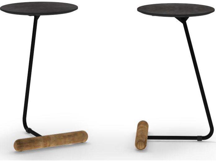 Daisy Quick Ship Round Outdoor C End Table in Anthracite and Brushed Teak