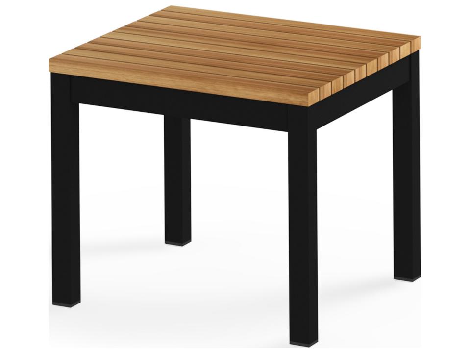 Ekka Small Square Aluminum Frame End Table with Teak Top in Black
