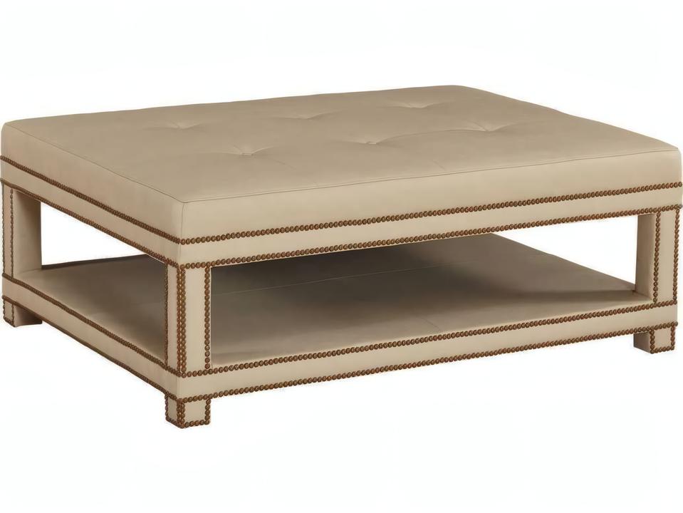 Wellborn Beige Upholstered Ottoman with Nailhead Trim