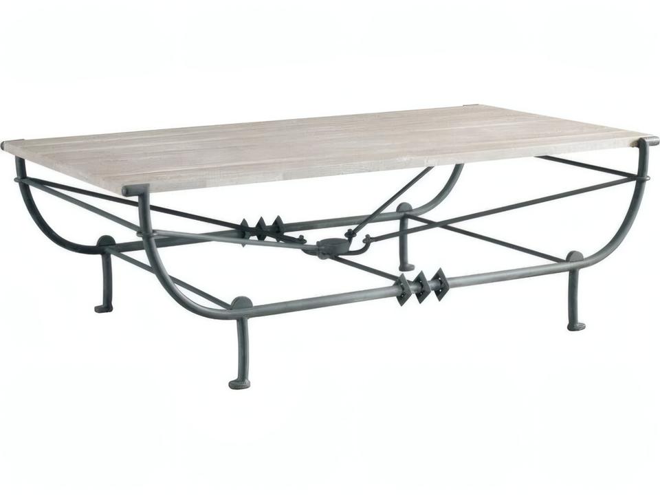 Jules Rectangle Coffee Table in Patinated Verde with Travertine Top