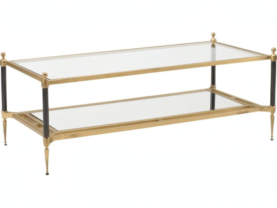 Pierre Rectangular Glass Coffee Table with Mirrored Shelf in Gold Leaf