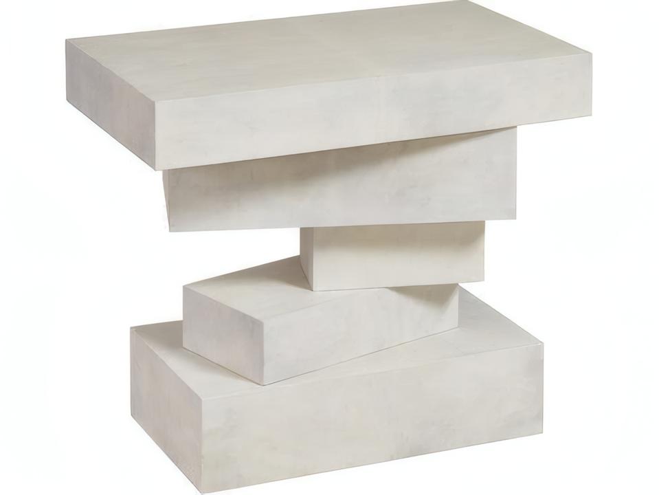 Stacked Rectangular White Vellum End Table