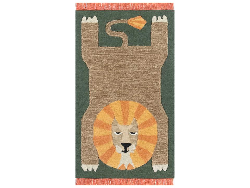 Atticus Animal Print Area Rug in Green 100% Wool