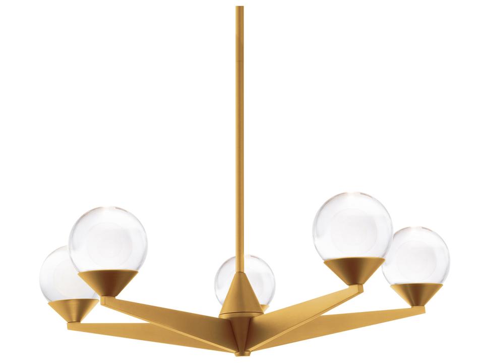 Double Bubble 5-Light Aged Brass Glass LED Globe Chandelier