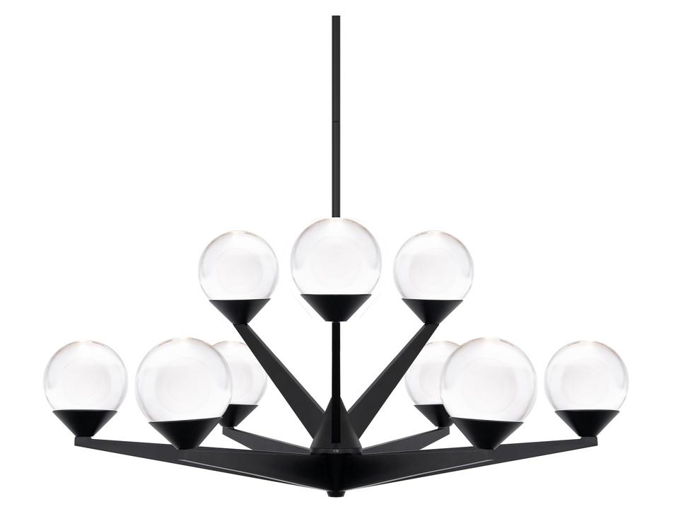 Double Bubble 9-Light Black Glass LED Globe Tiered Chandelier
