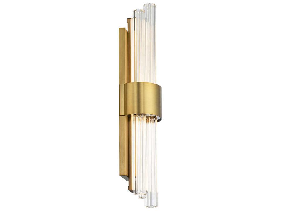 Luzerne 18 Inch LED Bath Vanity Sconce in Aged Brass and Fluted Glass