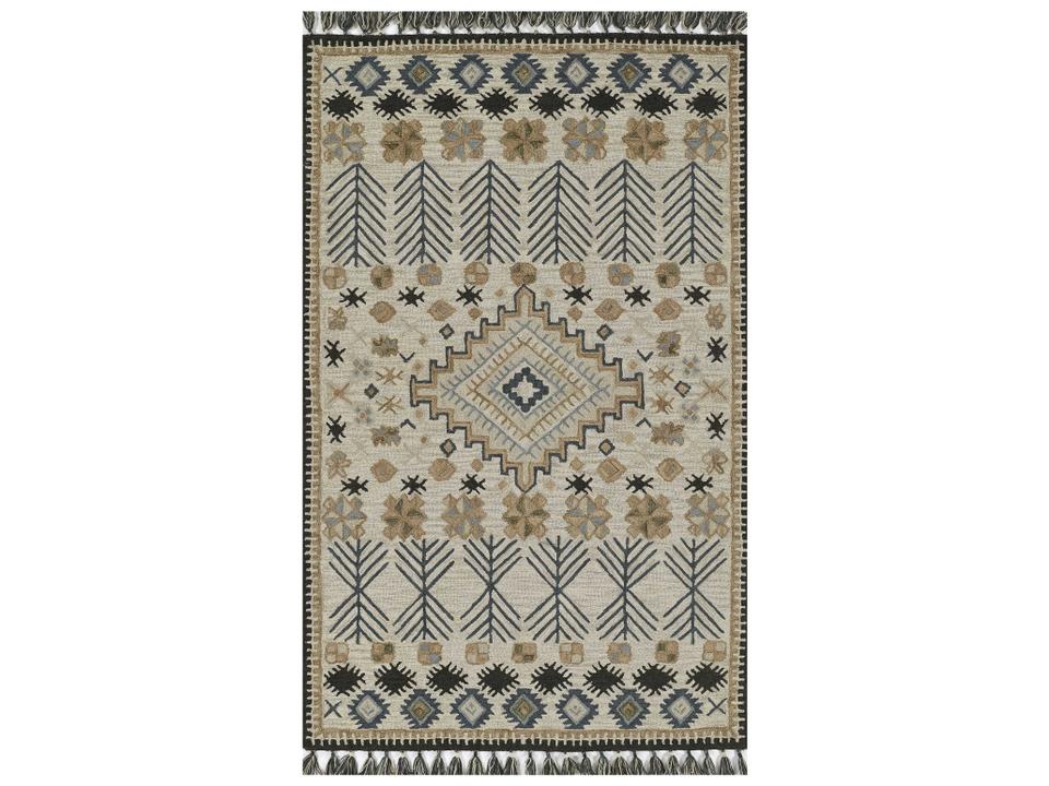 Tahoe Geometric Tribal Hand Hooked Wool Area Rug in Ivory