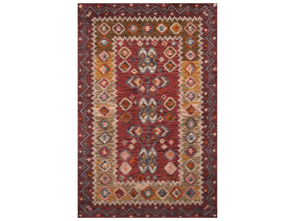 Tangier Hand-Tufted Wool Area Rug with Traditional Kazak Patterns Red
