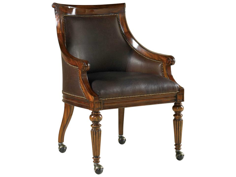 Swank Aged Regency Leather Game Chair with Casters