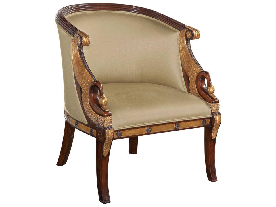 Swan Upholstered Accent Armchair with Gold Leaf Accents