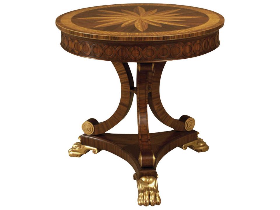 Serene Round Wood Mahogany End Table with Gilded Feet