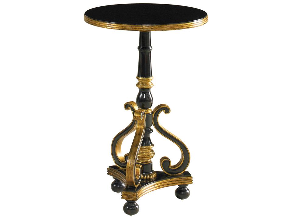 Ivan Round Wood End Table in Ebony with Gold Gilded Accents