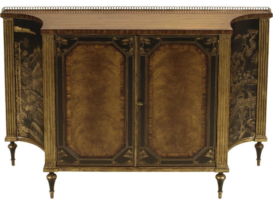 Chinoiserie Chiffonier Rosewood with Antique Gold Gilding and Black Motif