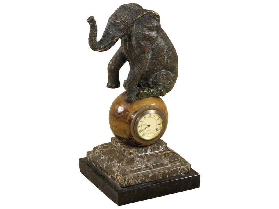 Agile Elephant Table Top Clock in Verdigris Cast Brass