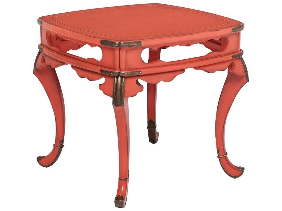 Elsie Occasional Table in Aged Persimmon Lacquer with Brass Accents