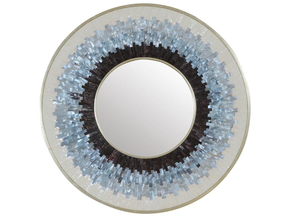 Concentro Round Mirror with Assorted Shell Inlay and White Gold Accents