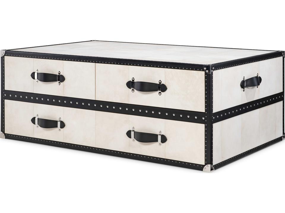 Hawkins Black Vellum and Leather Cocktail Trunk with Polished Nickel Accents