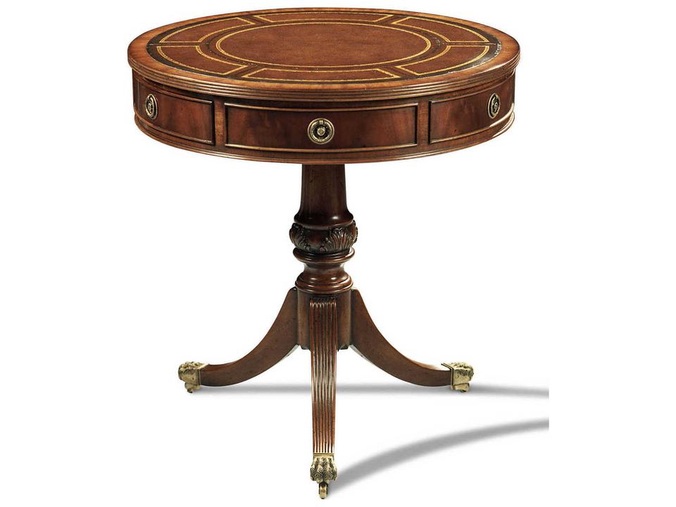 Ace Round Crotch Mahogany End Table with Antique Brown Leather